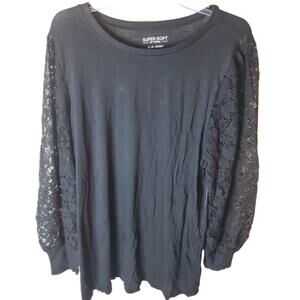 Torrid Super Soft Slub Crew Neck, Lace Sleeve Long Sleeve Top, NWT, 3X